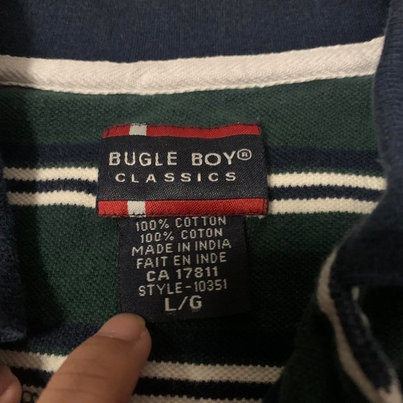 green navy blue and white striped rugby buttoned polo - Picture 4 of 4